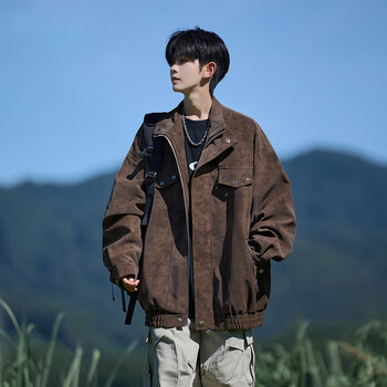 Nying tie-dye leather jacket men's autumn and winter new trendy brand cotton thickened workwear casual jacket large size loose top 6651 brown xl (130-150 pounds)