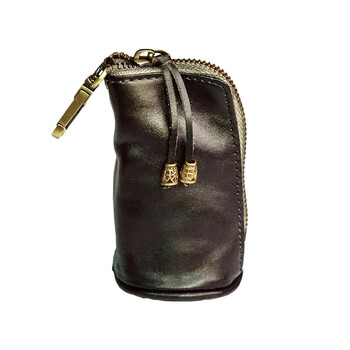 Goyn new handmade retro cowhide key bag for men and women, versatile genuine leather key bag, large capacity coin storage bag, elegant black