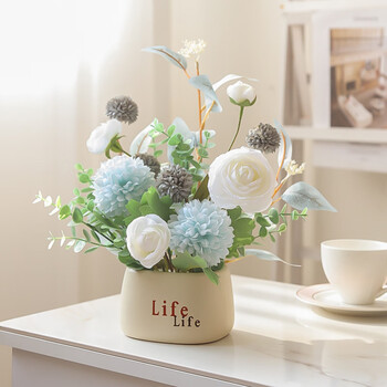 Shiniao's new simulation light luxury fake flowers living room dining table tv cabinet refrigerator decoration flower arrangement flower art home furnishings flower jumping chrysanthemum purple + life imitation porcelain pvc plastic basin designer designed new simulation flowers