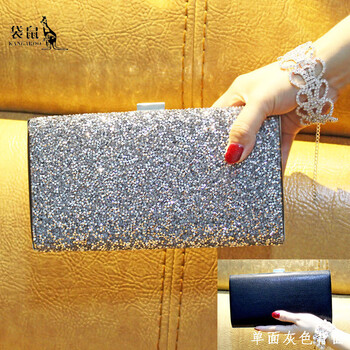 Kangaroo leather handbag wallet clutch women's banquet bag dress cheongsam rhinestone women's bag gray (single sided diamond)*