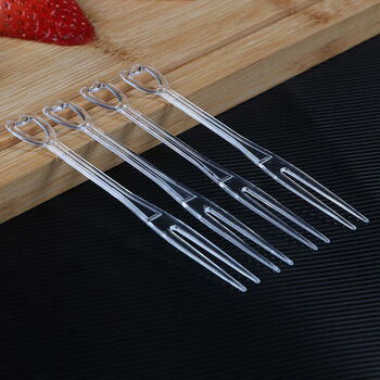 Carole disposable fruit fork thickened plastic transparent fruit picks individually packaged moon cake bar ktv cake shop home transparent thickened heart-shaped fork 500 pieces