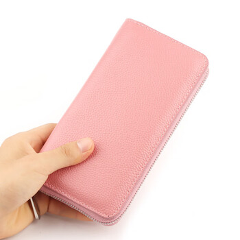 Kangaroo 2024 new women's genuine leather long wallet fashionable first layer cowhide women's clutch wallet first layer cowhide black first layer cowhide pink