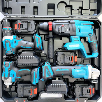 Dongcheng's same foreign trade model multifunctional lithium battery five-piece set electric hammer angle grinder hand drill electric wrench one-hand saw foreign trade export model brushless motor 15 sections large capacity one set of 2 electric angle grinder