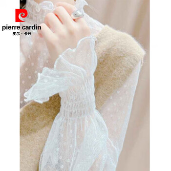 Pierre cardin fungus-edged lace bottoming shirt for women in autumn and winter with bell sleeves, thin layered gauze high-neck mesh top, white l
