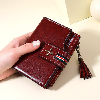 Jatu dace women's short wallet 2025 new multi-slot folding coin all-in-one bag burgundy