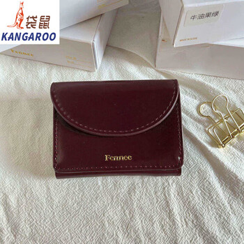 Kangaroo (kangaroo) card holder women's 2025 chinese valentine's day fennec korean card holder wallet one-piece genuine leather niche coin purse compact wallet burgundy