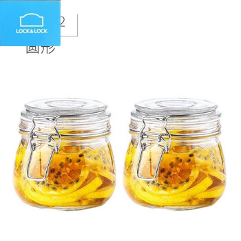 Lock&lock glass sealed jar stainless steel buckle food grade kimchi pickle honey wine jar storage storage sugar jar (thickened) round 2 (pack of 2) 500ml