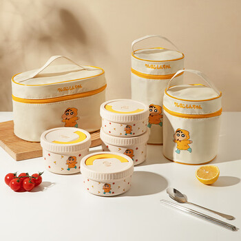 Modern housewife crayon shin-chan stainless steel insulated lunch box for work microwave heating children's lunch box newly upgraded 316 antibacterial 4 pieces 2140ml + insulation bag + tableware two-piece set