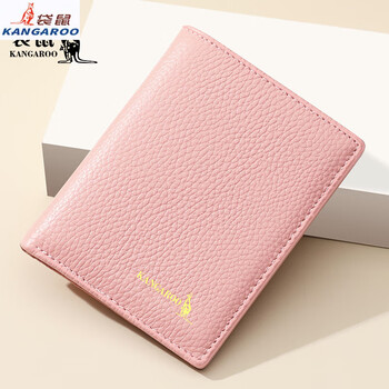 Kangaroo wallet women's card holder driver's license compact bank card case id card holder large capacity cowhide multi-card slot bag pink