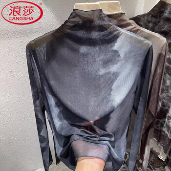 Langsha turtleneck lace bottoming shirt for women with sweater, autumn and winter high-end, unique and chic small shirt, long-sleeved mesh top, black and blue s