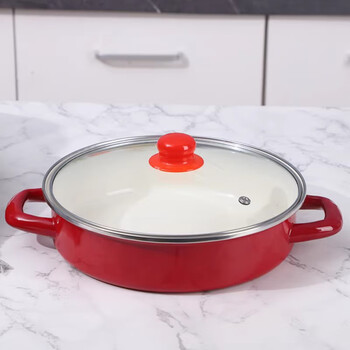 Fat donglai same style soup pot enamel pot thickened enamel pot 18-24 enamel binaural soup pot milk pot household electromagnetic short model red 24cm