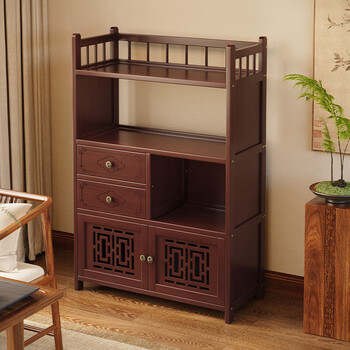 Sizhuge tea shelf storage rack multi-layer tea storage cabinet living room small ancient rack tea room tea set rack tea display cabinet four layers 70 with pull-out door style thickened and reinforced