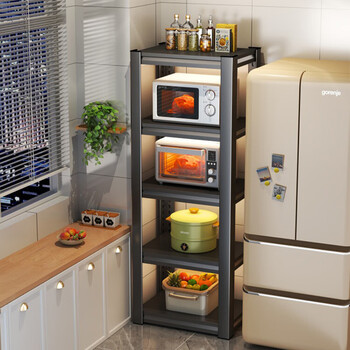 Meiyilai kitchen rack floor-standing stainless steel carbon steel household microwave storage rack oven rack multi-layer display rack black - 3 layers high 80cm full body column length 40*width 30cm adjustable layer height