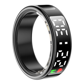 Hkmw smart ring suitable for huawei phones, adult heart rate and blood oxygen measurement, waterproof bluetooth, time display, gift photo, black, us size 13 (+ charging compartment)