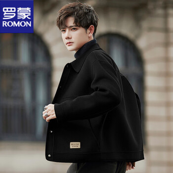 Romon double-sided woolen coat for men 2025 autumn and winter short woolen jacket high-end lapel cashmere jacket for men black s (under 115 pounds)