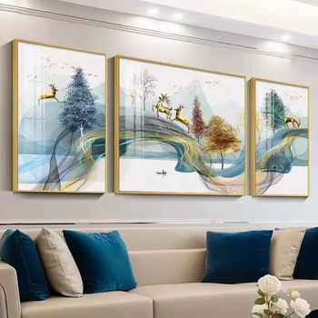 Yusenyi inlaid luxury living room decoration painting simple modern mural painting porcelain hanging painting crystal wall light diamond painting triptych sofa good luck fashion gold (hot melted crystal porcelain-crystal porcelain painting) the price of the whole set (the price of the set is three yuan) 70x90 on both sides and 90x140 in the middle (installation included)