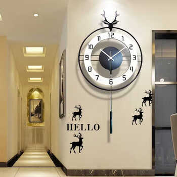 Oemg2025 silent deer head clock wall clock living room modern simple creative fashion home clock wall wall high-grade small deer clock 32x65cm 20 inches or more