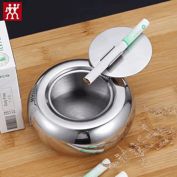 Zwilling german stainless steel ashtray with cover for home use, sealable, practical, windproof, thickened drum ashtray, round cover ashtray, one