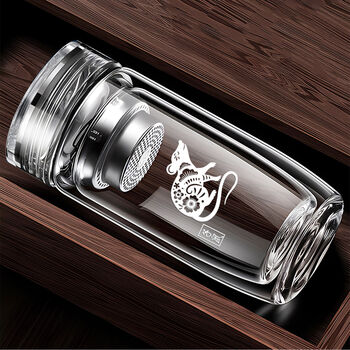 Yusenyi double-layer glass goose egg crystal bottom car water cup tea cup anti-scalding heat insulation large capacity twelve zodiac signs 300ml zodiac tiger