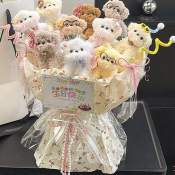 Shiniao handmade puppy twist stick doll bouquet creative birthday gift for girls girl girlfriend best friend graduation a puppy garden coffee color + gift bag + light strip + greeting card