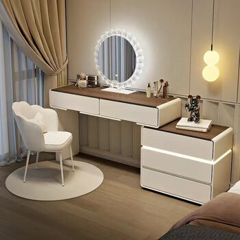 Qiuke 2025 new dressing table bedroom modern simple small apartment all solid wood makeup table bedside storage cabinet integrated