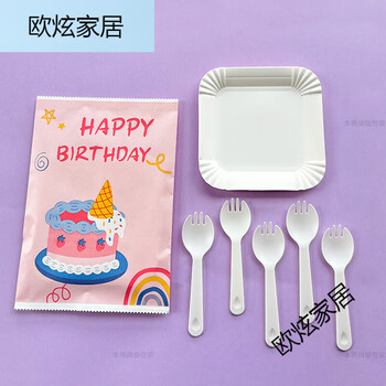 Rsrddy cute paper bag dinner plate and fork thickened square plate spoon fork candle tableware set white set 10 plates 10 forks 300 sets