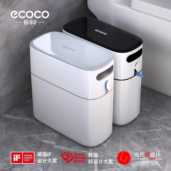 Ecoco trash can bathroom automatic packing covered toilet narrow slit trash can kitchen large capacity household paper barrel large slate gray 12l automatic packing trash