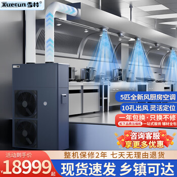 Xuecun commercial kitchen air-conditioning, hotel kitchen special air-conditioning duct machine, restaurant canteen, hotel workshop, central air-conditioning, kitchen fresh air refrigeration all-in-one machine, 5 hp, set, all-inclusive, 10 holes