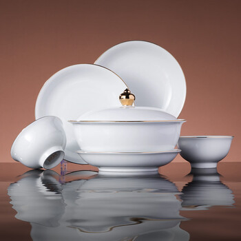 Jingdezhen (jdz) ceramic tableware complete household gold-painted solid color dish set light luxury housewarming tableware gift high-end gift box