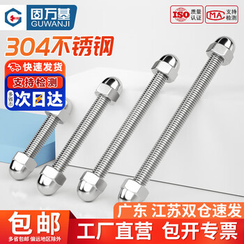 Guwanji 304 stainless steel thread rod screw rod fully threaded screw rod double-ended stud cap nut combination set m5m20 m20x250 (1 set)