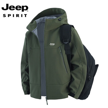 Jeep spirit jeep soft shell jacket for men and women in autumn and winter new casual jacket jacket windproof and waterproof outdoor mountaineering clothing retro green s