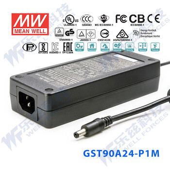 Taiwan mean well 90w industrial power adapter gst90a three-plug with pfc high energy efficiency global safety regulations ccc certification gst90a24-p1m 24v3.75a output not suitable for incoming wires