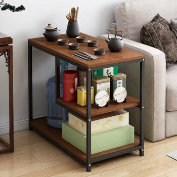 Yilande tea cabinet side table small apartment living room tea table storage rack household coffee table small table small tea table sofa side cabinet walnut color + black shelf 60*40cm upward