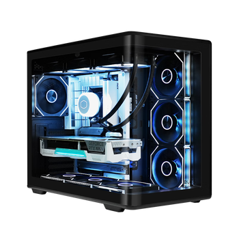 95% new coolermaster elite temple 600 black atx ocean view case integrated curved glass no columns/supports 360 water cooling/type-c