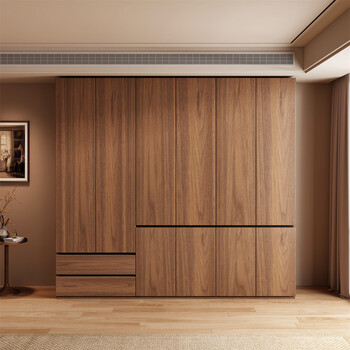 Shixingyuan mid-century solid wood wardrobe home bedroom storage cabinet walnut color new segmented combination large wardrobe customization supports customization, please contact customer service for details/do not shoot this item