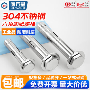 Guwanji 304 stainless steel external hexagonal internal expansion screw lengthened expansion bolt floor blast pipe explosion m16*200 (5 pieces) color zinc