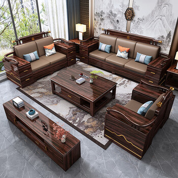Benefit sofa new chinese style ebony wood sofa combination modern living room winter and summer dual use small apartment high box storage sofa 1+2+3+coffee table+square table