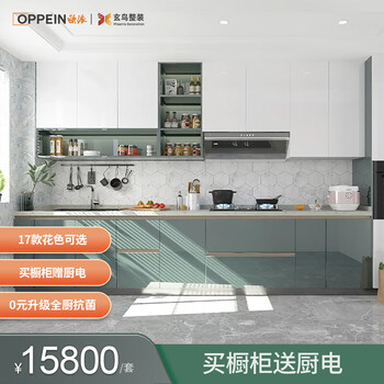 Oppein guangzhou xuanniao super crystal uv door panel quartz stone counter bright light luxury cabinet green light forest integrated kitchen customization (cabinet + kitchen appliances + sink) package verification and deduction of contract fee at the store