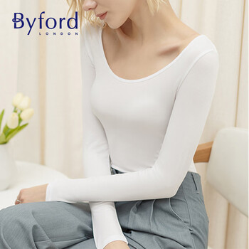 Baifu modal bottoming shirt women's autumn clothes double u neck low collar long sleeves t-shirt top white xl