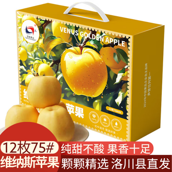 Luochuan apple shaanxi yan'an specialty red fuji seasonal apple fruit gift box gives fresh apples fresh crispy sweet whole box wholesale golden venus 12 pieces 75mm pure sweet not sour