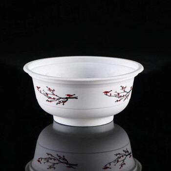 He jiagong disposable plastic bowl without cover, biodegradable plum blossom small bowl, hard and thickened, outdoor household bowl, soup and porridge bowl, shipped in a box of 1000 pieces