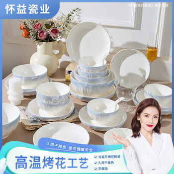 Huaiyi porcelain huaiyi new gradient ceramic bowls and plates tableware set household high-value ceramic bowls and chopsticks dishes gift home kitchen essential 4.5-inch rice bowls 10 pieces rococo