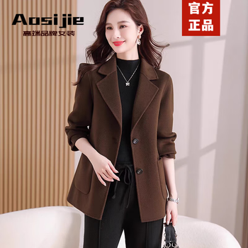Aosijie high-end brand double-sided cashmere coat women's short 2025 autumn and winter new slim slim suit woolen coat brown l 116-125 catties
