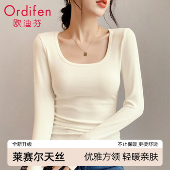 Oudifen bottoming shirt for women, french u-neck, autumn and winter basic knitted long-sleeved t-shirt, close-fitting, high elastic and soft white l
