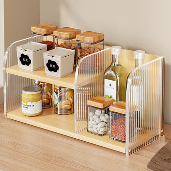 Fan lilin dining table storage artifact desktop storage rack snack rack double-layer cup holder water cup dining table countertop kitchen sideboard two-layer original wooden board