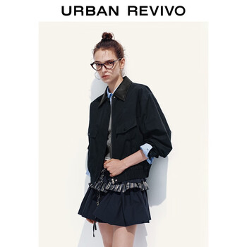 Ur2025 autumn new women's retro college style embroidered splicing lapel jacket uyy150062