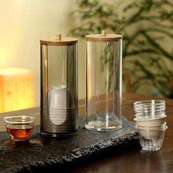 Shumi disposable kung fu tea cup holder cup holder desktop cup holder product tea cup makeup storage rack household storage cup holder transparent + transparent gray cup holder