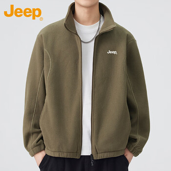 Jeep jeep polar fleece jacket men's autumn and winter cardigan sweater jacket warm top men's military green xl
