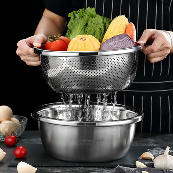 Ye yu thickened 304 stainless steel kitchen basin and washing drainage basket rice basin main picture model great value 26cm solid basin + lid