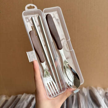 Wanzhuang new product 316 stainless steel chopsticks and spoon set portable tableware for students and office workers, tableware collection for one person, spoon + fork + chopsticks + box
